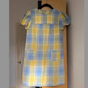 NWOT Reformation Blue and Yellow Gingham Mini Dress with Puff Sleeves & Pockets